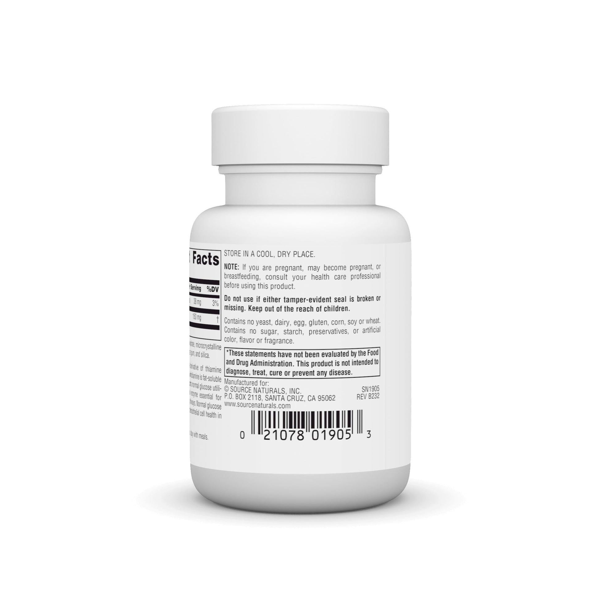 Source Naturals Vitamin B1 fat soluble supplement supplement facts label