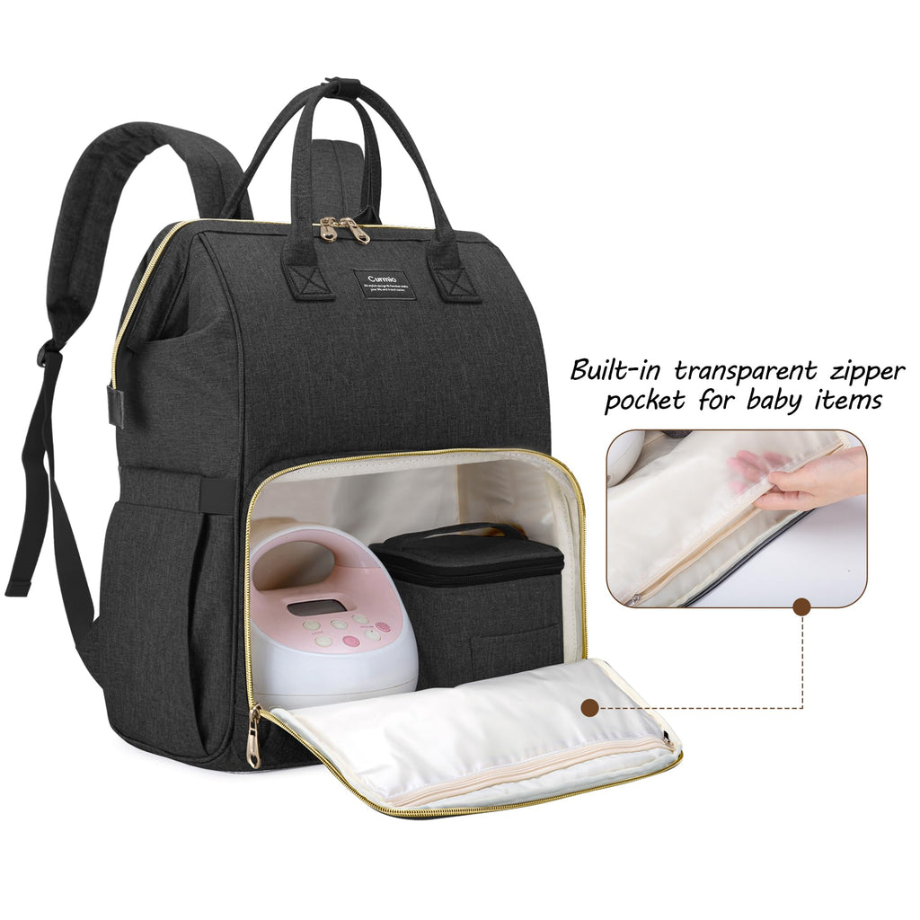 Curmio breastfeeding utility bag back view highlighting padded shoulder straps