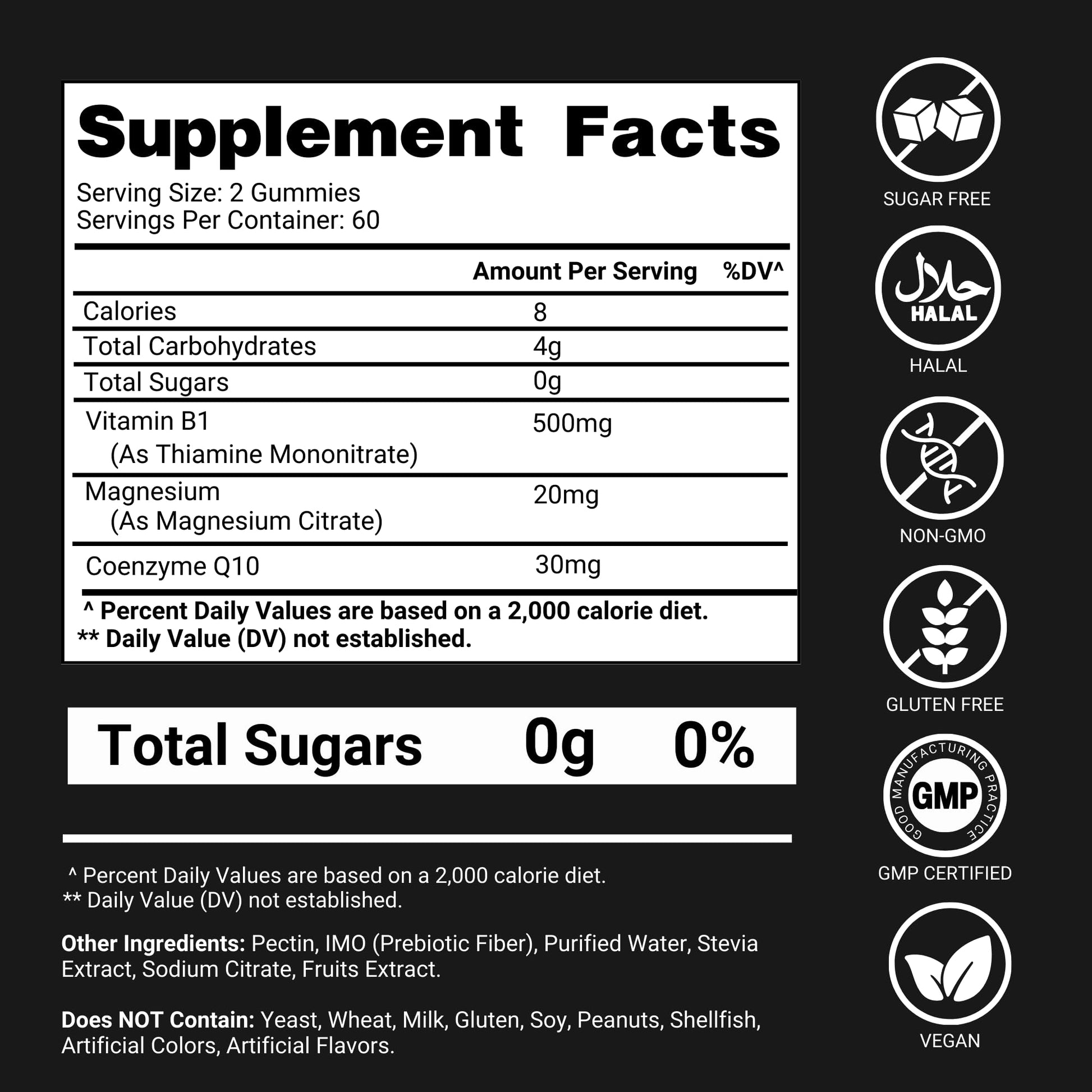 Premium Select Nutrition thiamine gummies premium packaging for two month supply.