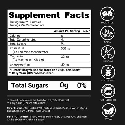 Premium Select Nutrition thiamine gummies premium packaging for two month supply.