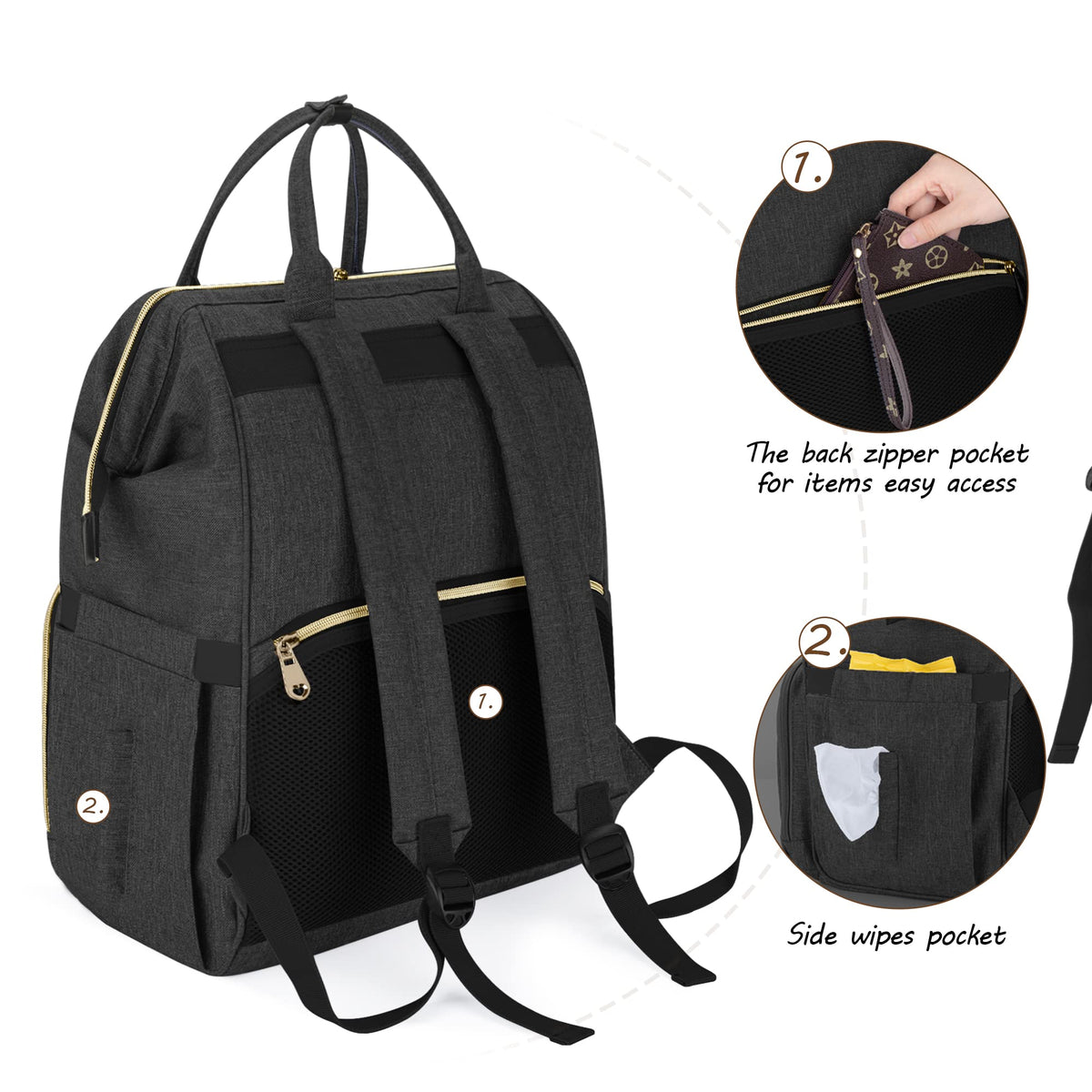 Curmio water resistant maternity backpack side view with mesh pockets