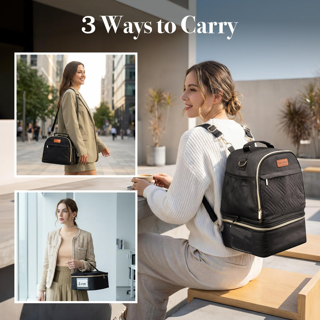 CarryWise premium breastmilk storage organizer showing the side tissue dispensing pocket feature