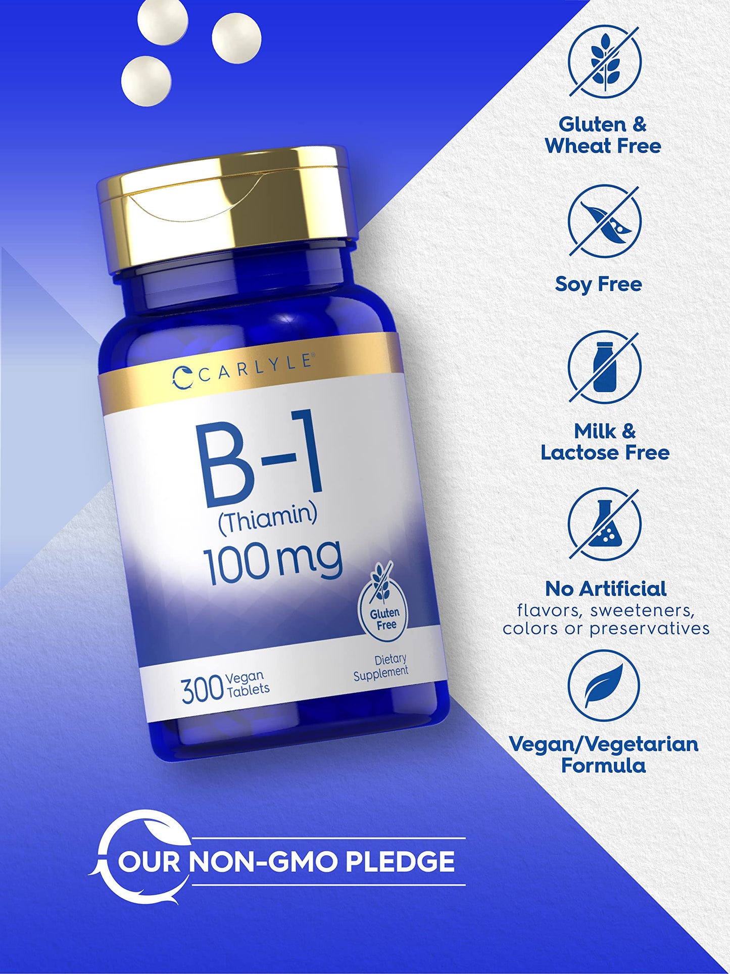 Carlyle Vitamin B-1 100mg tablets daily energy support dietary supplement