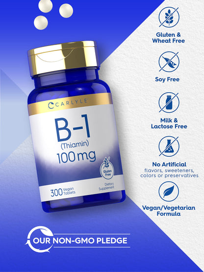 Carlyle Vitamin B-1 100mg tablets daily energy support dietary supplement
