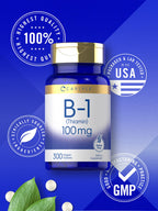 Lifestyle flat lay featuring Carlyle Vitamin B1 supplement bottle