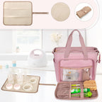 LUXJA premium pumping tote showcasing front zip section with mesh pockets and elastic bands.