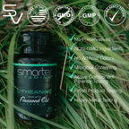 Close up of liquid softgel capsule texture and flaxseed oil blend