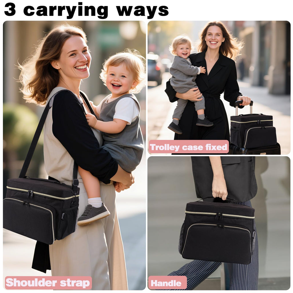 Timoxi pumping bag open compartment displaying custom fit space for Spectra S1 and S2 hospital grade breast pumps.