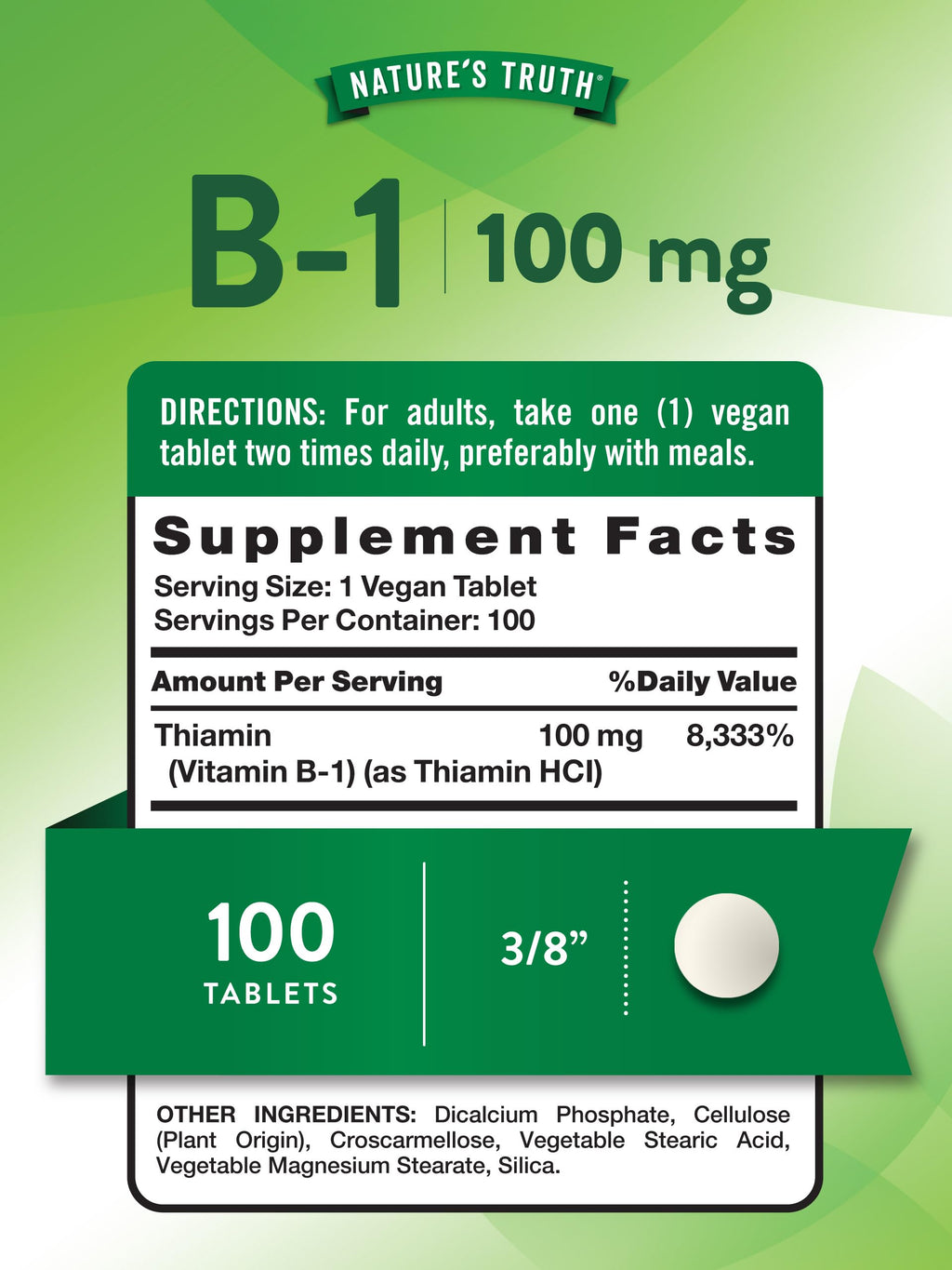 Nature's Truth Vitamin B1 supplement bottle back label ingredients