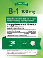 Nature's Truth Vitamin B1 supplement bottle back label ingredients