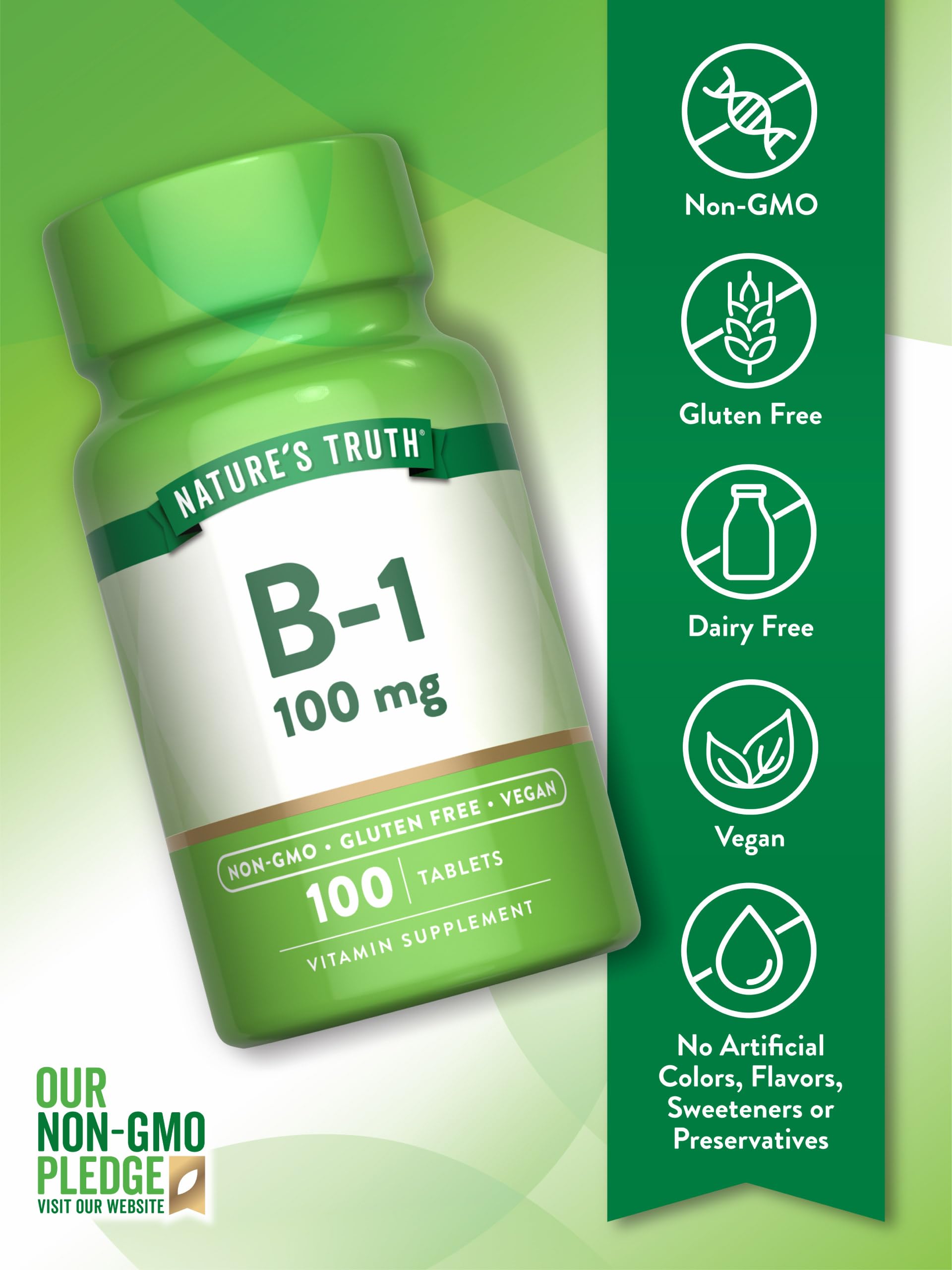 Nature's Truth dietary supplement displaying vegan non GMO and gluten free certifications