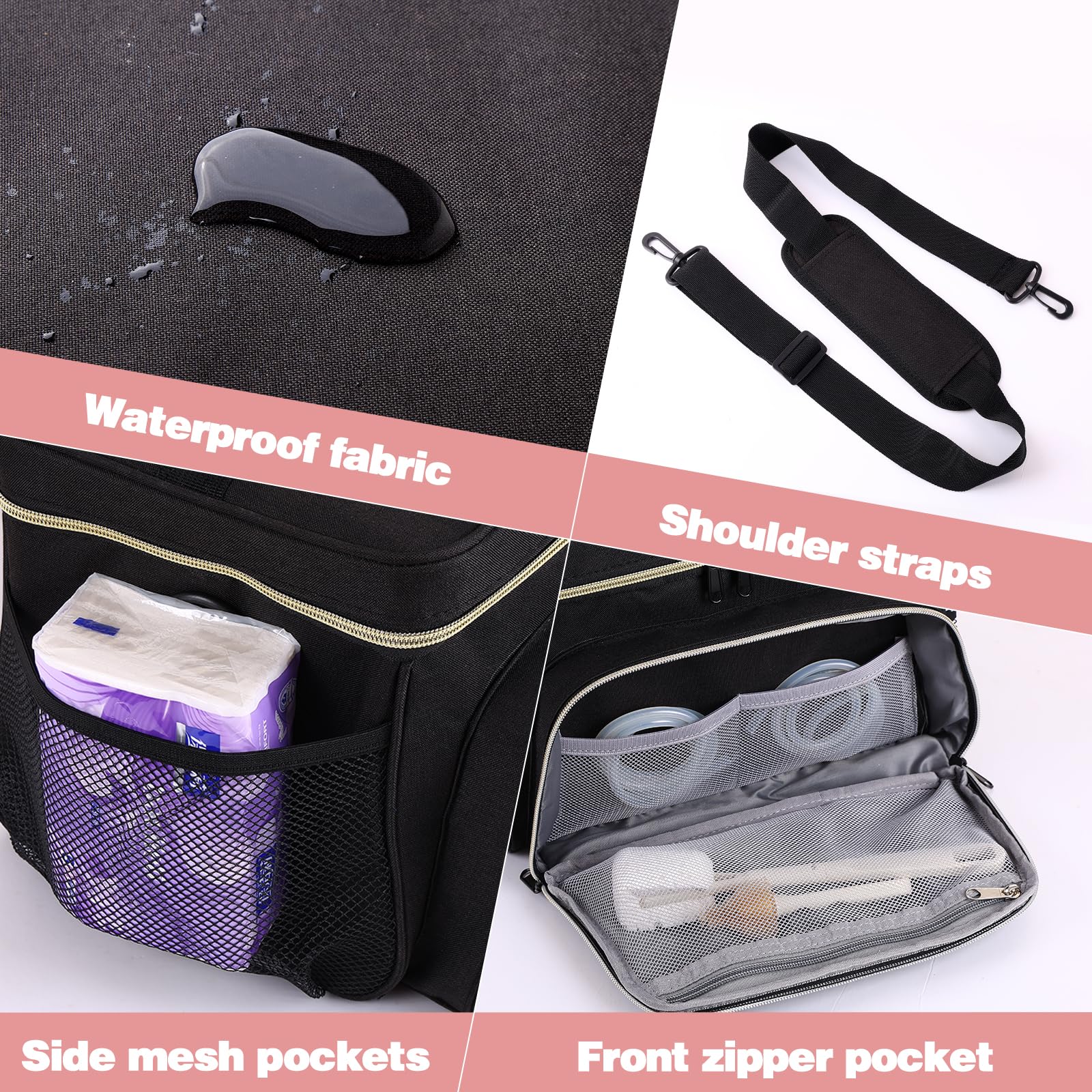 Timoxi double layer pump bag showing adjustable shoulder strap configuration for comfortable hands-free commuting.