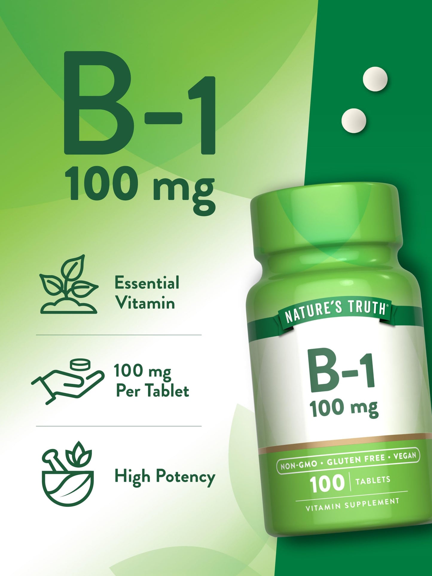 Close up view of Nature's Truth energy metabolism thiamine tablets