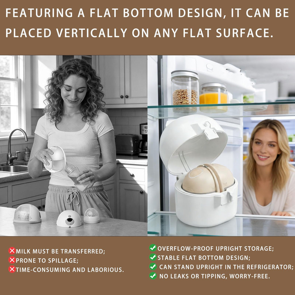 Animoasis leak proof breast pump holder placed inside a modern refrigerator shelf
