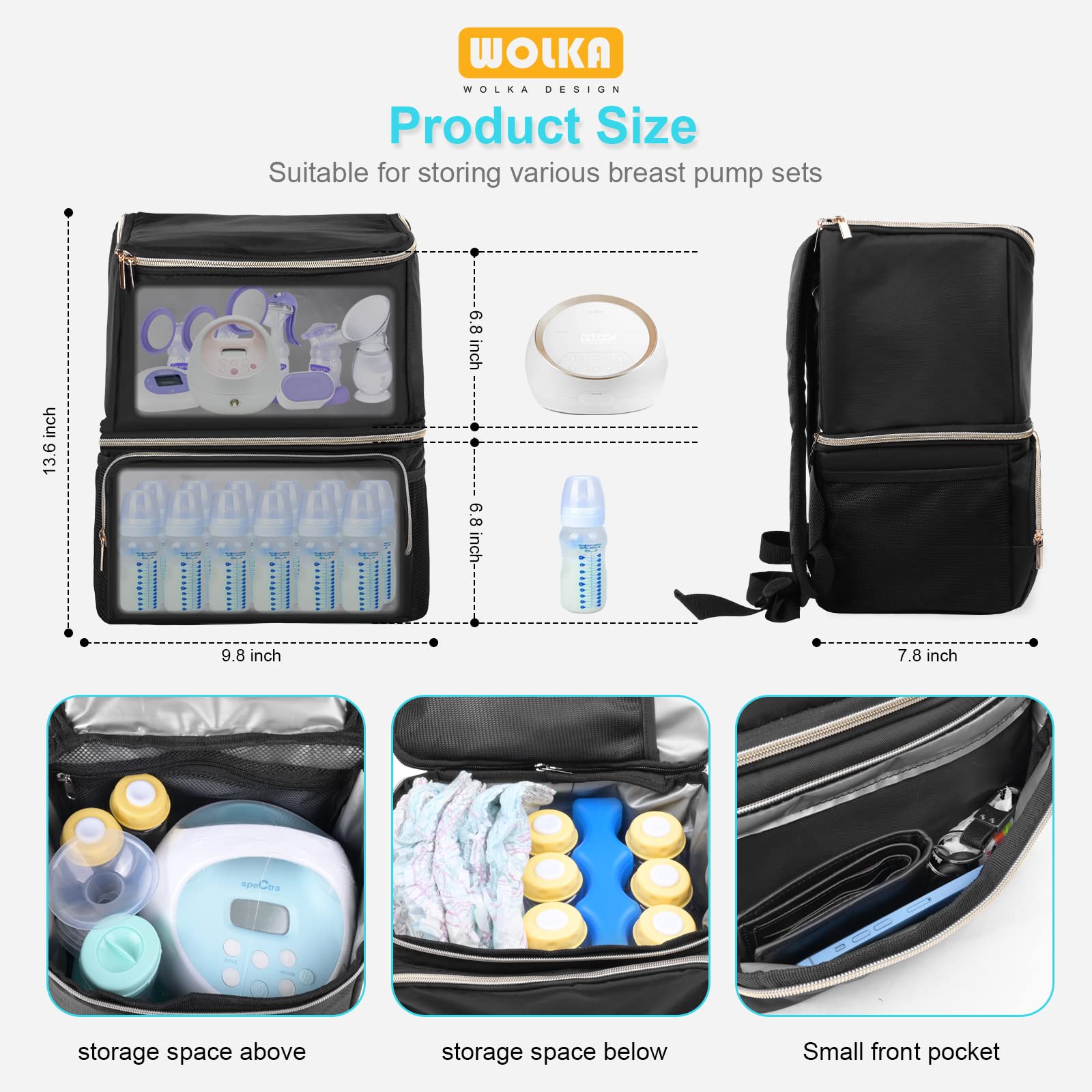 Wolka travel diaper bag with insulated lower section for baby bottles.