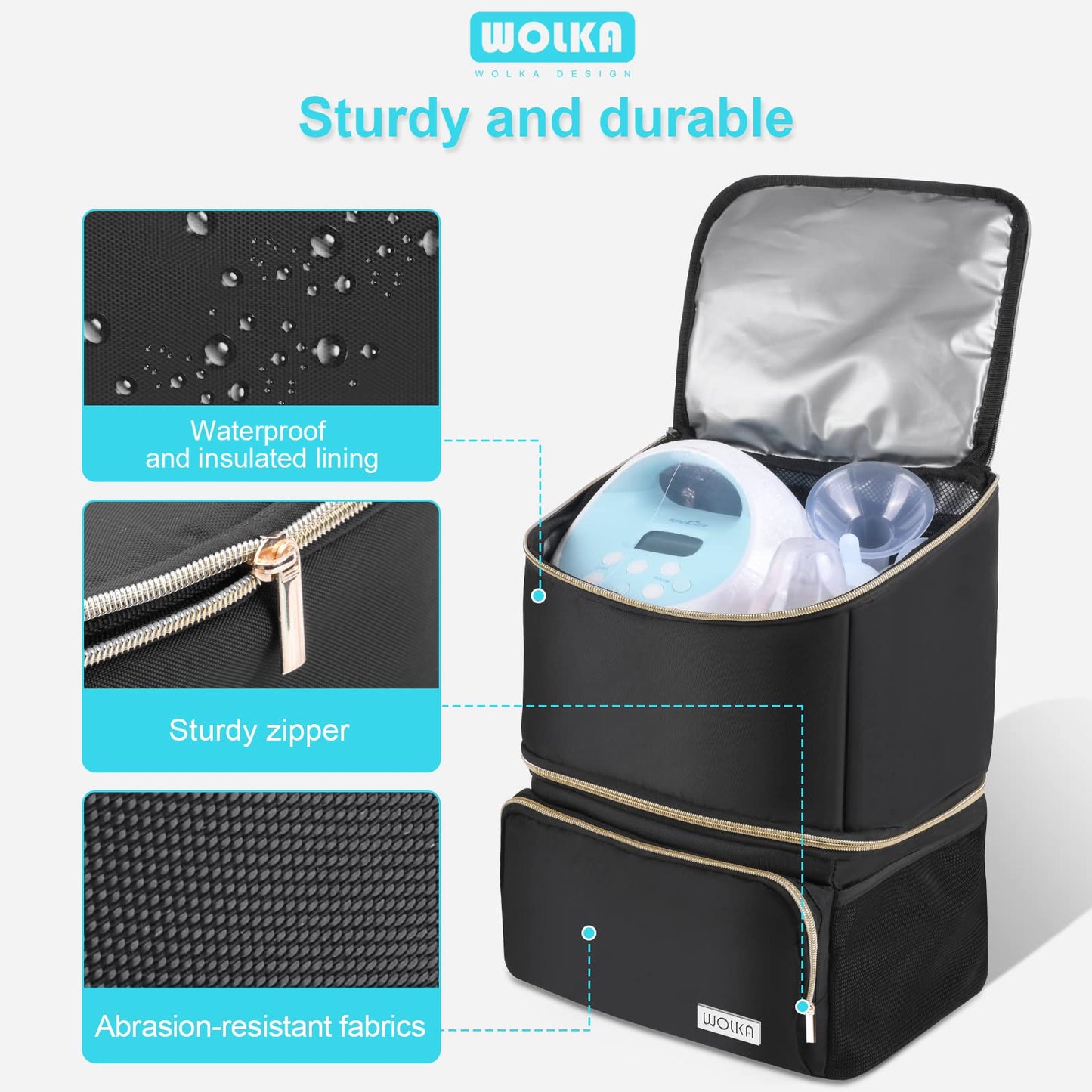 Wolka multipurpose backpack attached to a luggage handle for travel convenience.
