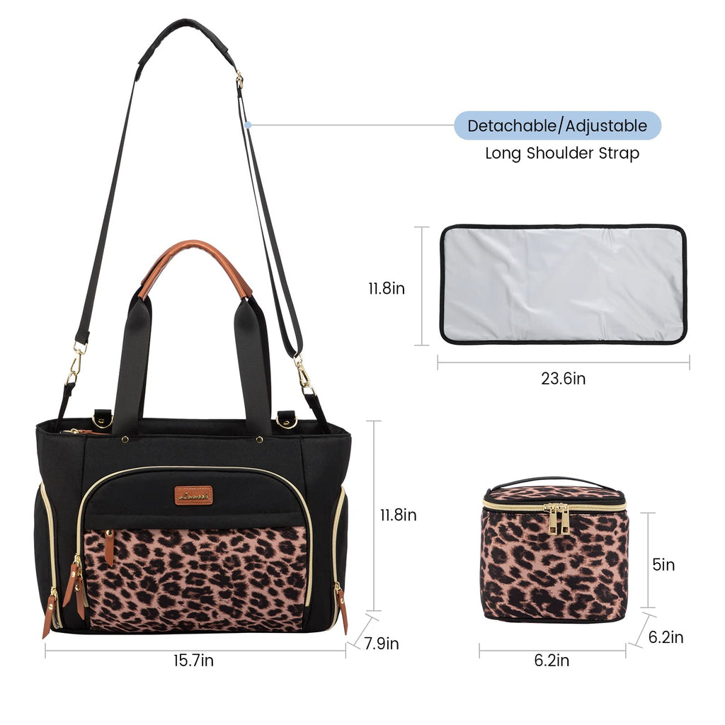 LOVEVOOK water resistant travel diaper bag rear view with luggage trolley strap attached to a suitcase