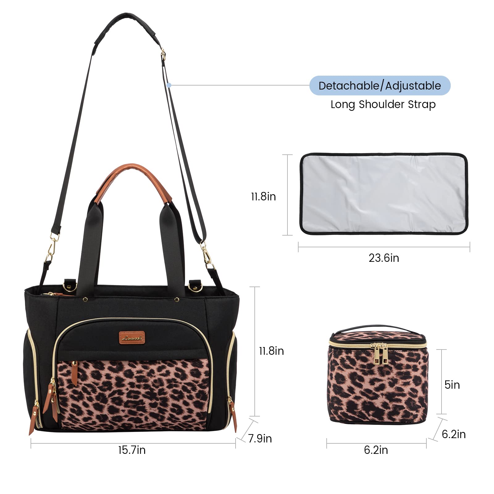 LOVEVOOK water resistant travel diaper bag rear view with luggage trolley strap attached to a suitcase