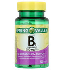 Spring Valley Vitamin B1 Thiamine dietary supplement bottle back nutrition facts label