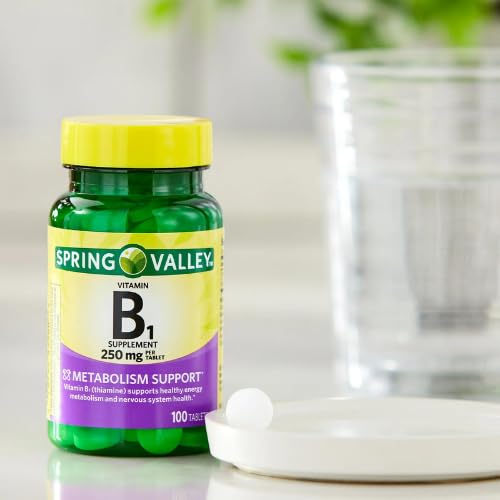 Spring Valley Vitamin B1 250 Milligrams tablets supplement bottle side profile view
