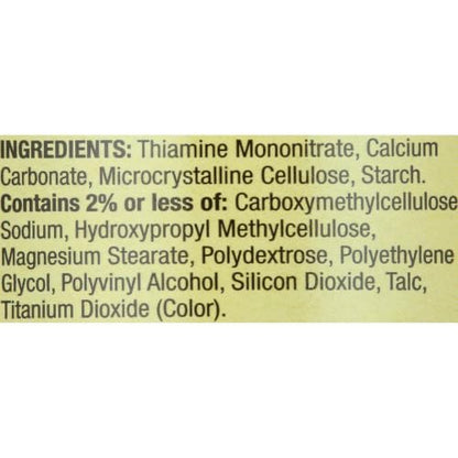 Gluten free Spring Valley Vitamin B1 supplement bottle side panel view