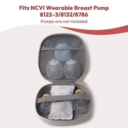 NCVI portable pump travel case containing breast shields flanges and bottles