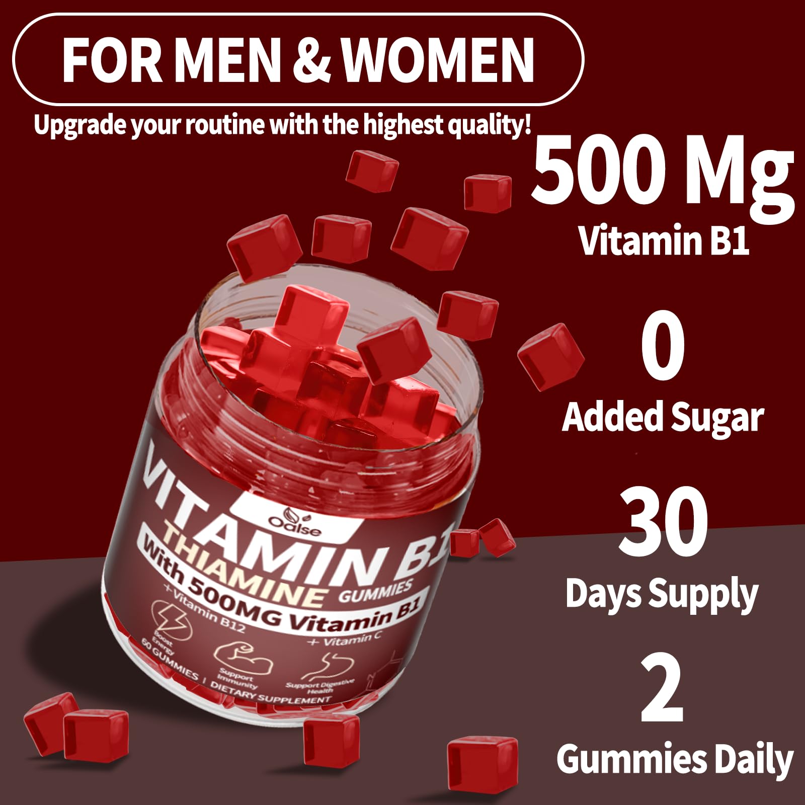 High potency Vitamin B1 chewable sugar free vitamins side bottle details