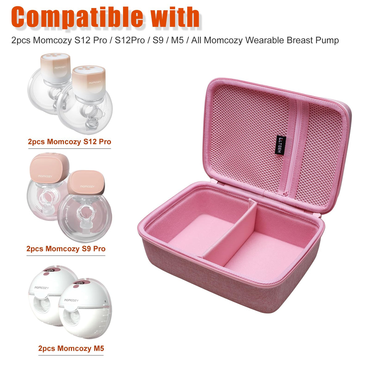 L LTGEM breast pump carrying bag open view displaying the soft interior lining.