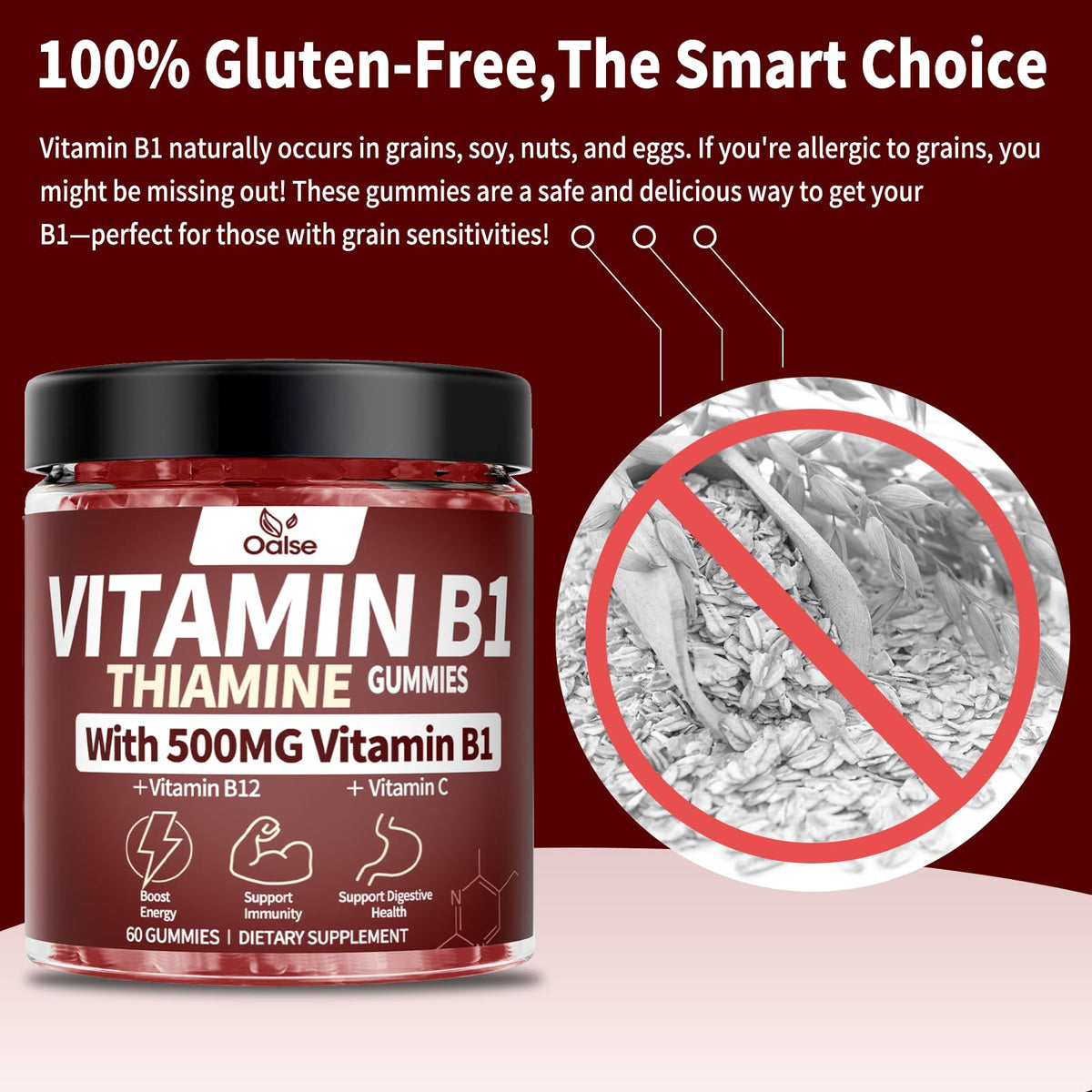 Oalse Vitamin B1 Thiamine Gummies side profile of packaging container
