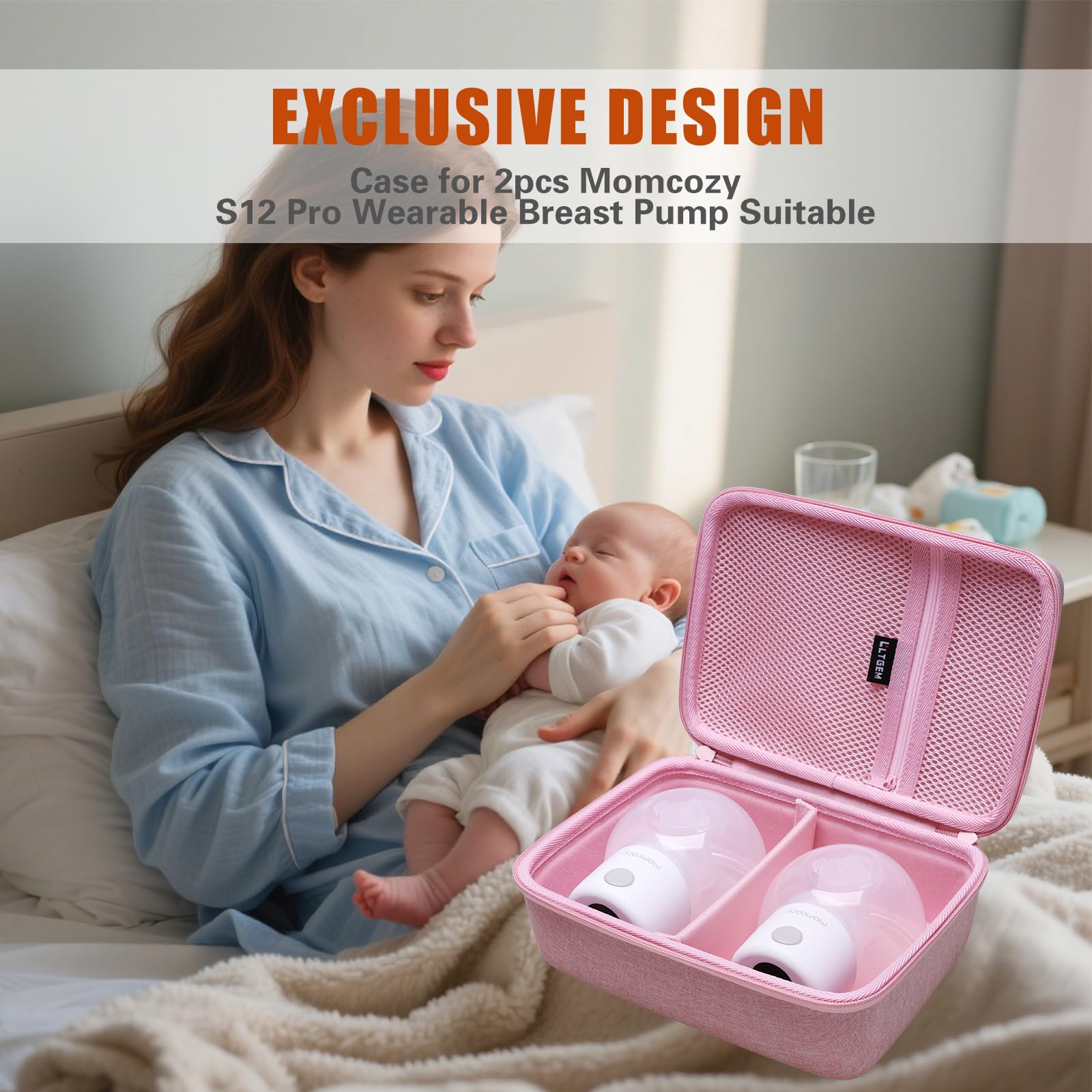 L LTGEM maternal care accessory holder highlighting the semi-waterproof exterior material.