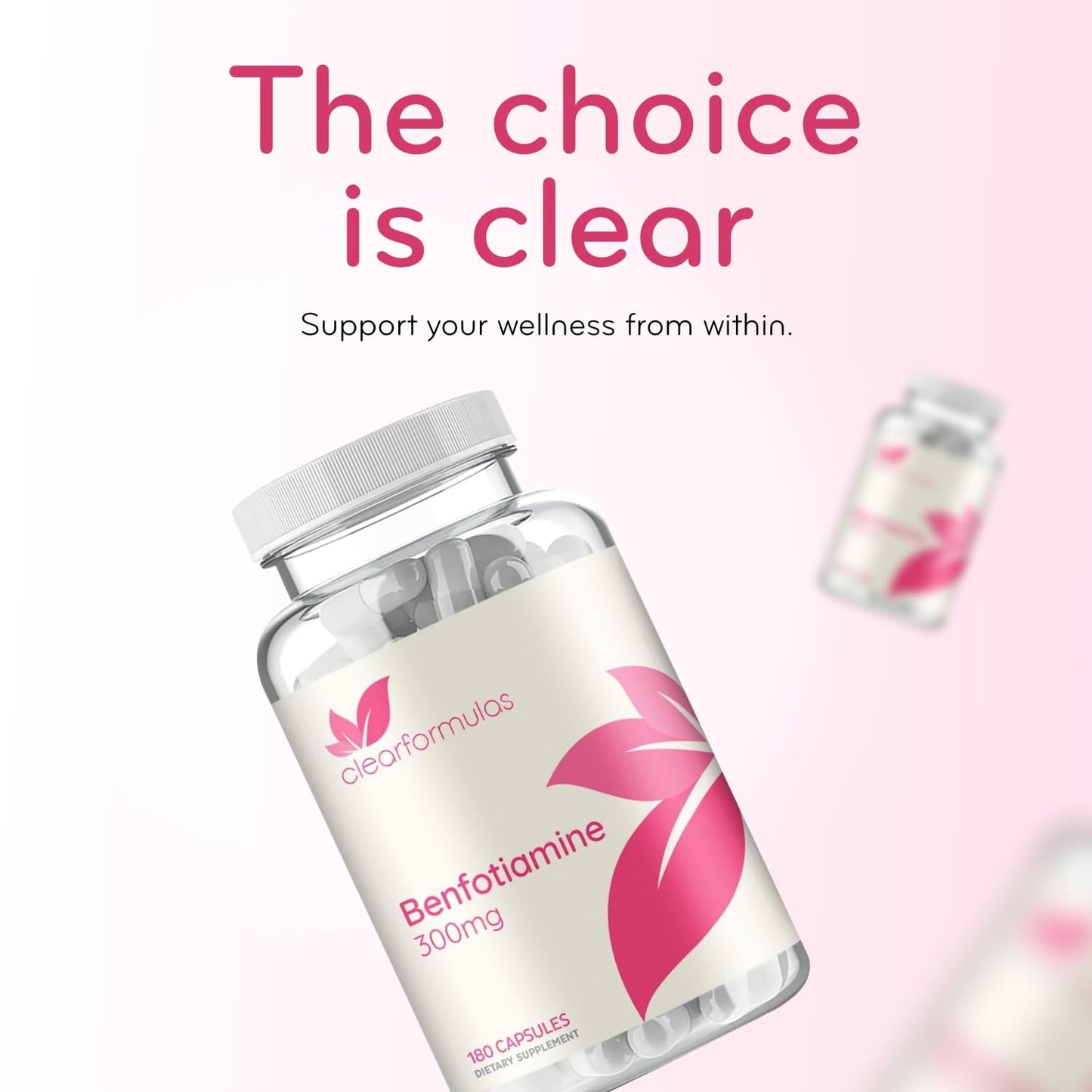 Clear Formulas imported USA beauty and health care premium supplement bottle on a clean background