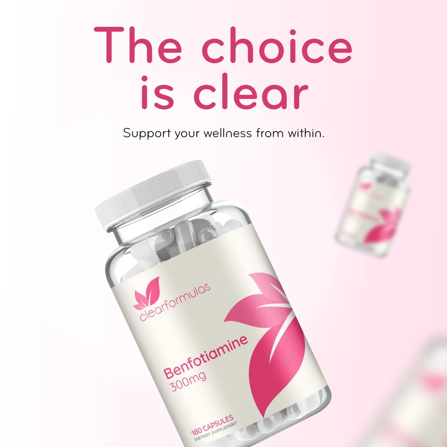 Clear Formulas imported USA beauty and health care premium supplement bottle on a clean background