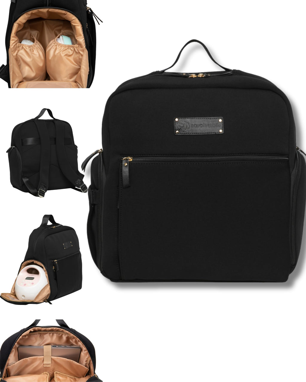 Sarah Wells Fiona nursing backpack showing padded fifteen inch laptop compartment
