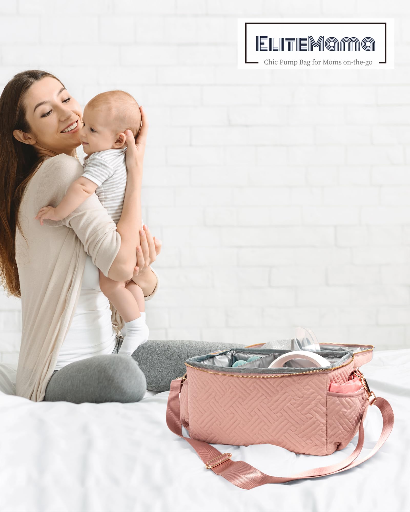 Flyangle EliteMom breast pump carrying case opened to reveal the spacious main compartment with protective padding.