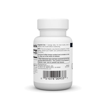 Side view of nutritional facts and ingredients on the authentic imported USA vitamin B1 dietary supplement.