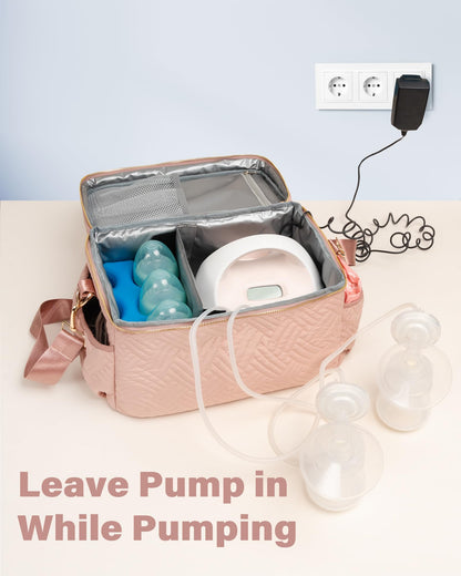 Flyangle EliteMom travel pumping bag highlighting the waterproof wet pocket for cleaning brushes and accessories.
