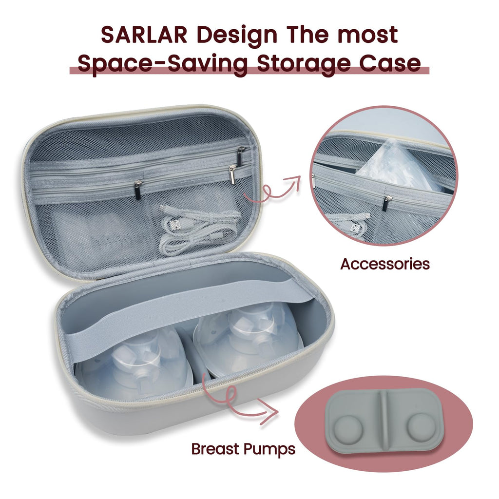 Sarlar breast pump storage case interior mesh pockets holding charging cables and nursing accessories