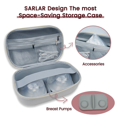 Sarlar breast pump storage case interior mesh pockets holding charging cables and nursing accessories