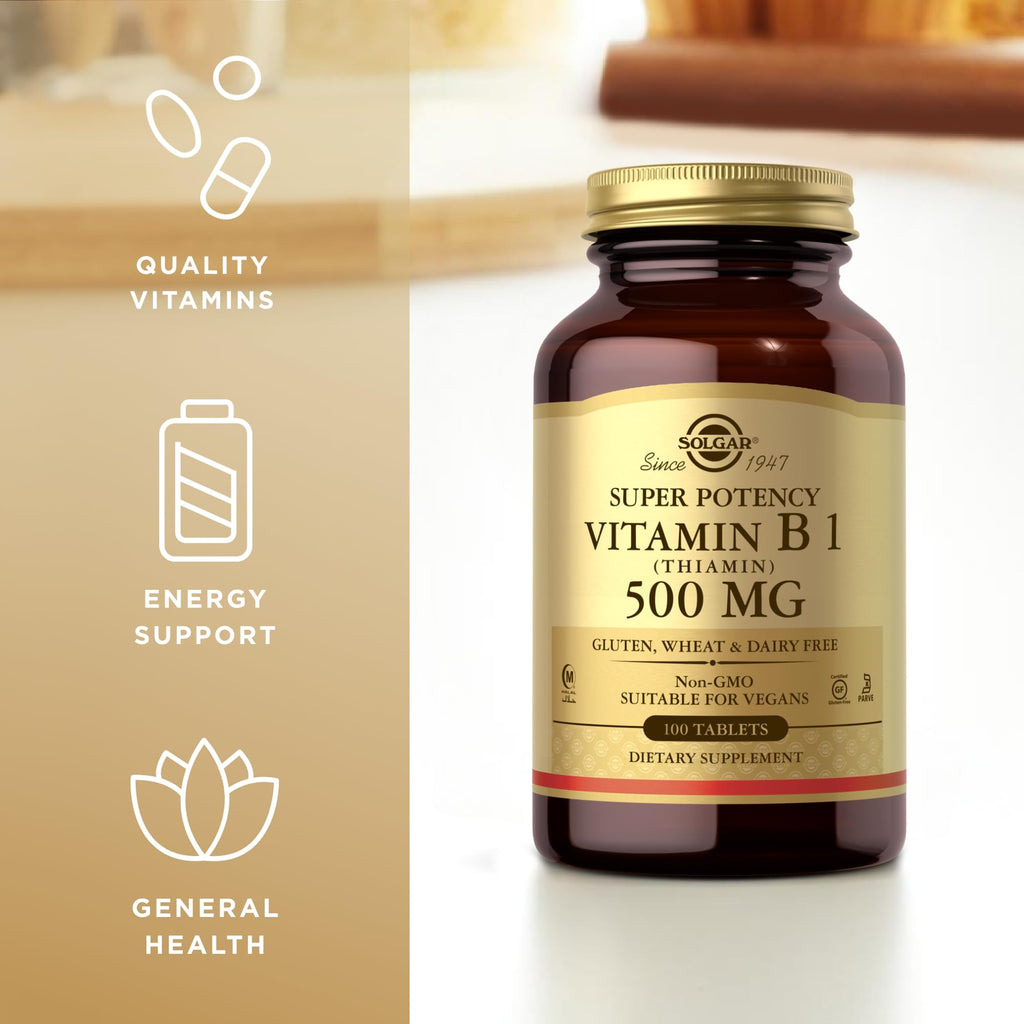 Solgar Vitamin B1 safety seal and cap packaging overview