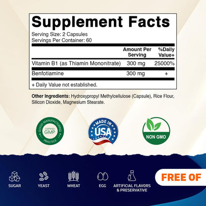 Vitamatic dual action fat and water soluble vitamin B1 complex supplement details panel