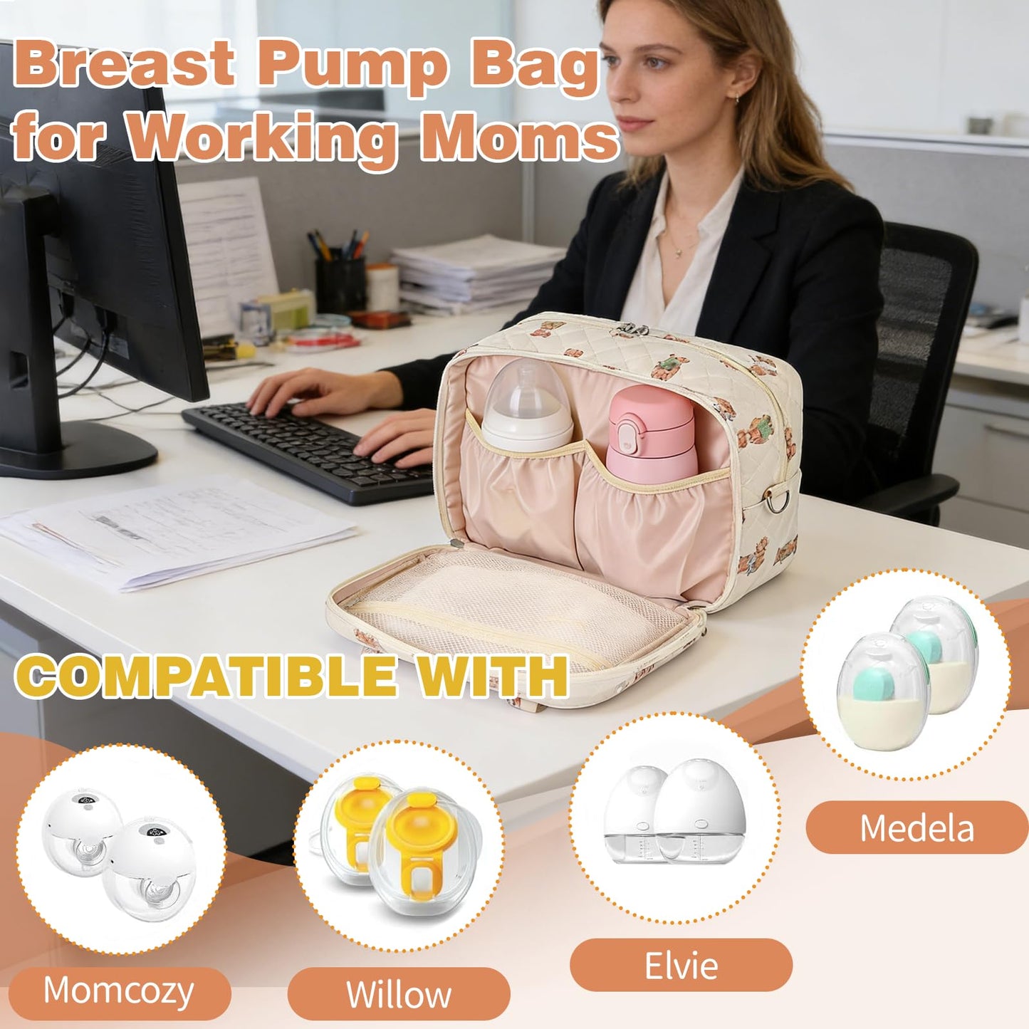 VerveBaby quilted nursing tote bag with adjustable removable crossbody strap attached to side loops