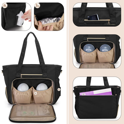 BAFASO pumping tote open main compartment displaying fifteen point six inch laptop inside the padded sleeve.