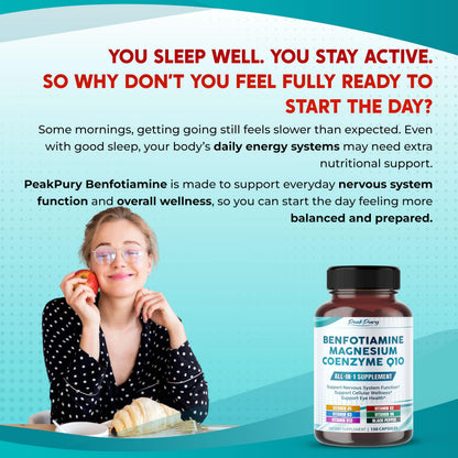 PeakPury nerve health supplement bottle showing nutritional information and B vitamins
