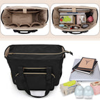 BAFASO travel bag front zippered compartment showing insulated pockets storing compatible wearable breast pumps.