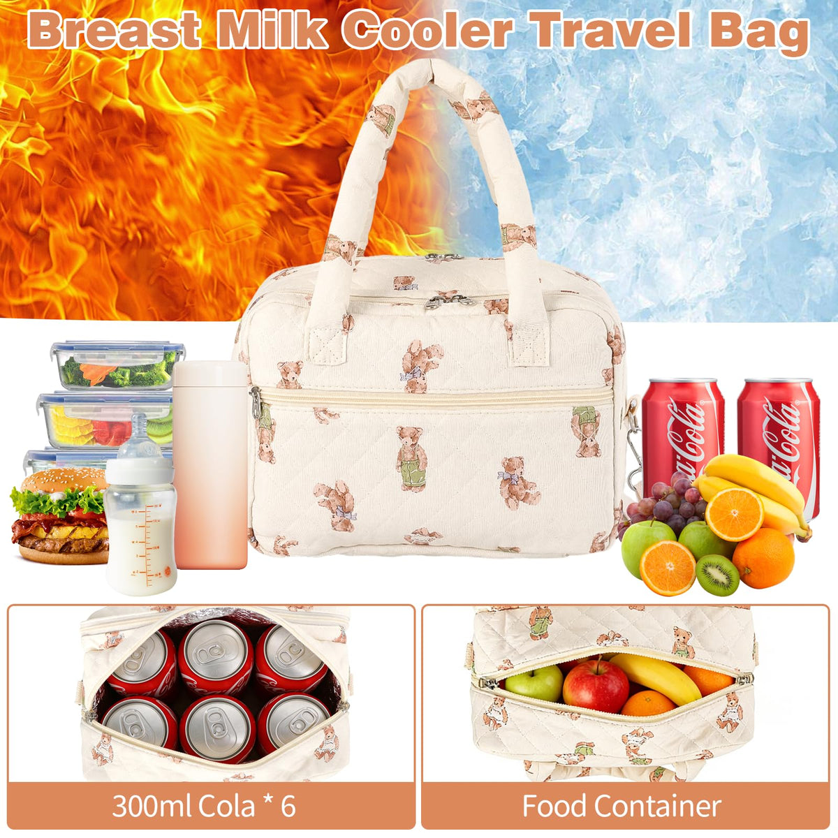 VerveBaby cotton quilted diaper tote detailed view of the durable zippers and secure stitching