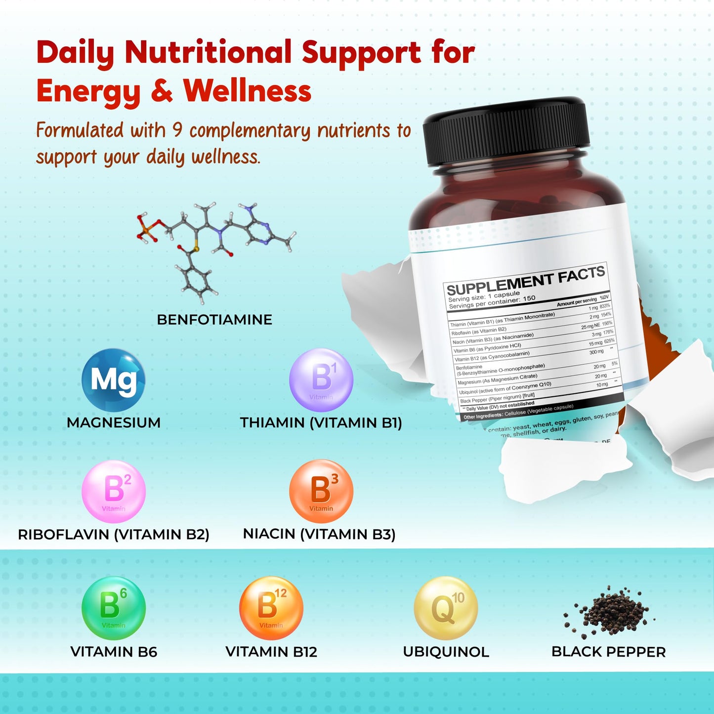 PeakPury gluten free benfotiamine capsules for brain fog and nerve support