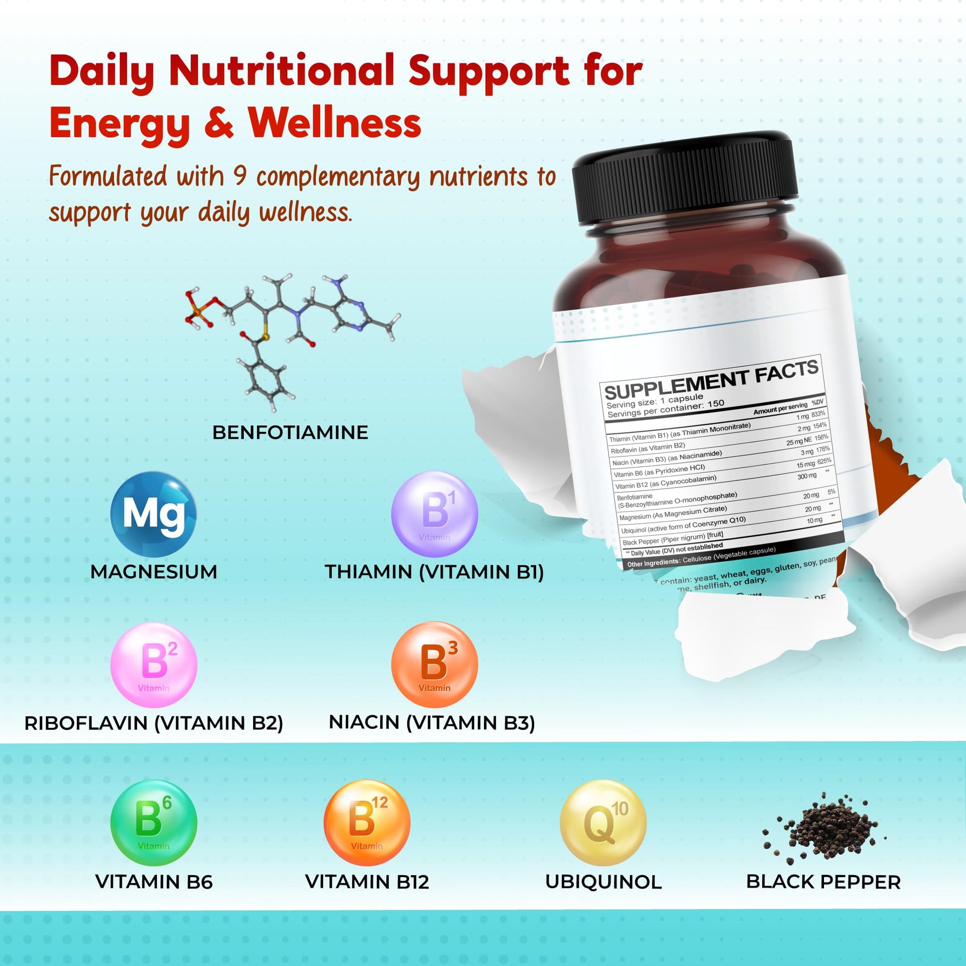 PeakPury gluten free benfotiamine capsules for brain fog and nerve support