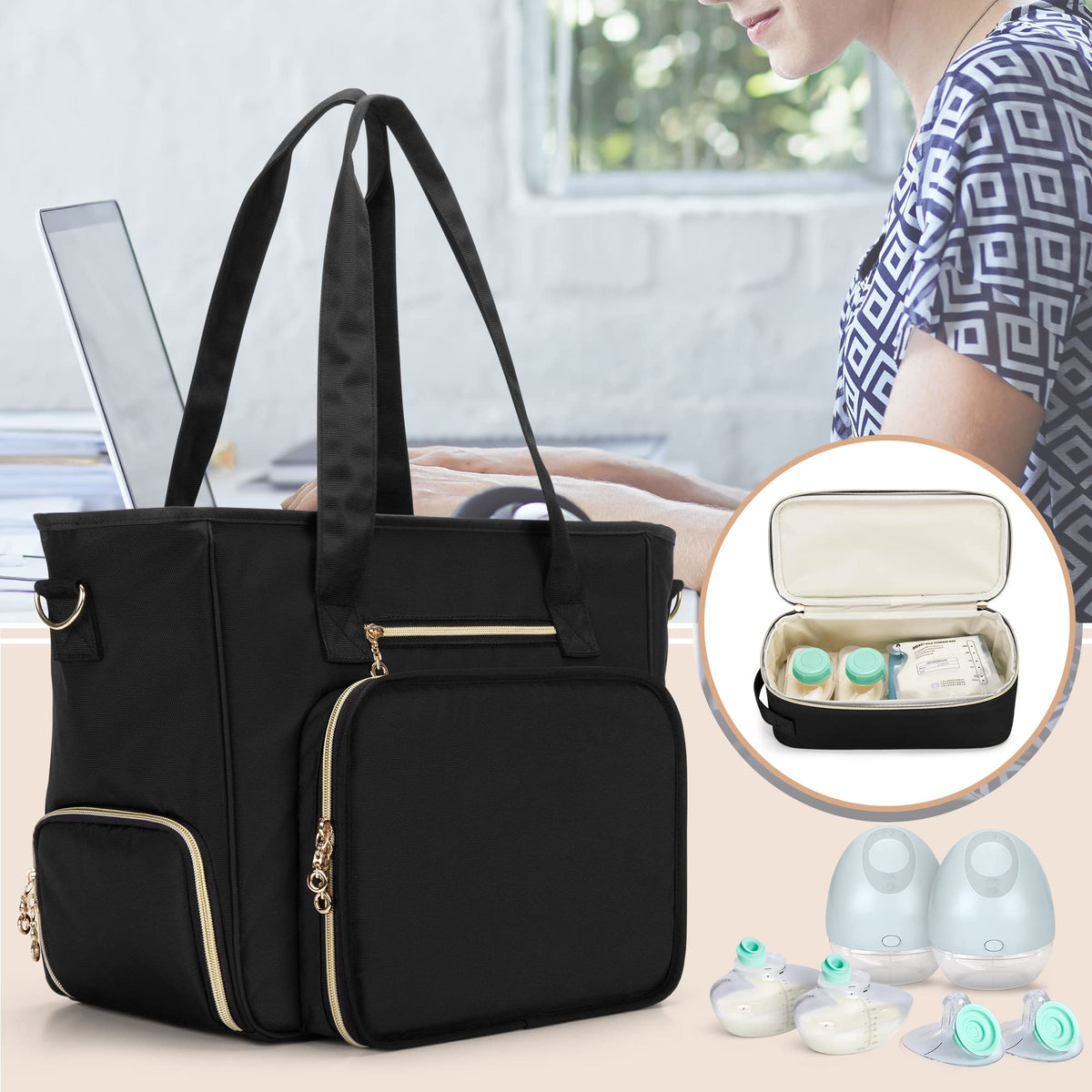BAFASO insulated cooler bag detailed view filled with standard breast milk storage bottles and ice packs.