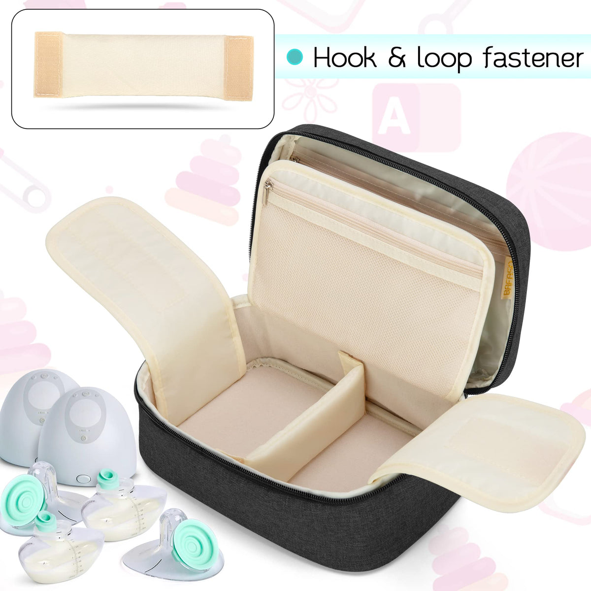 BAFASO portable storage bag with the included foldable waterproof pump parts pad laid out flat.