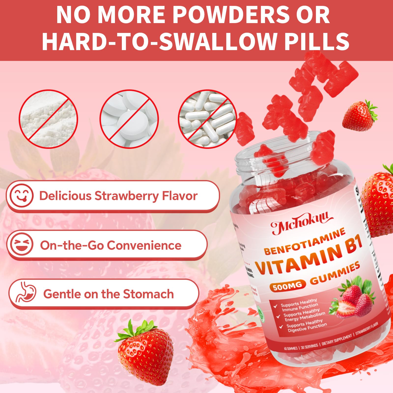 Mchokuu authentic USA imported thiamine and benfotiamine dual formula gummies